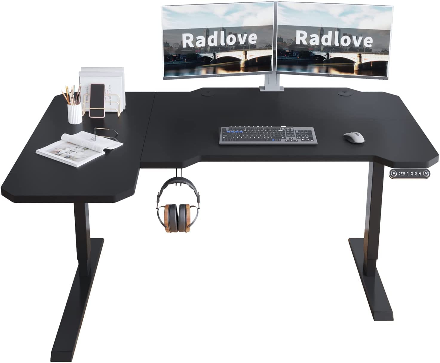昇降デスク L字パソコンデスク 電動昇降式デスク 天板幅150CM×101CM ゲーミングデスク 机 スタンディングデスク PCデスク つくえ 高さ調節可能 メモリー機能付き 障害 60962