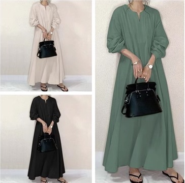 スカート ストレートワンピース Vネックワンピース ロング ロング丈 袖あり 長袖 ラウンドネック フレア Aライン ウエストマーク ストレート ハイウエスト かわいい きれいめ シンプル カジュアル