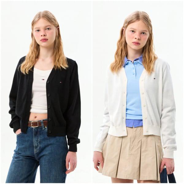 女性リネンブレンドVネックカーディガンT32G1KCD02TWT2 TOMMY JEANS