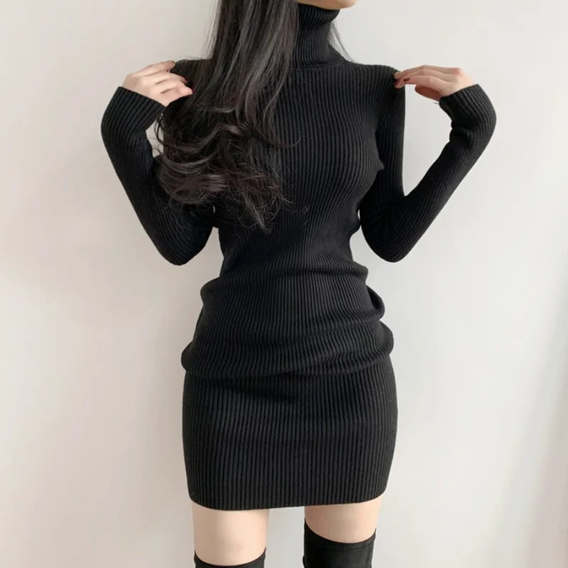 女性用長袖タートルネックタイトドレス,暖かいニットドレス,オフィスセーター,女性用セクシーミニドレス,秋冬,2023 - AliExpress 200000345