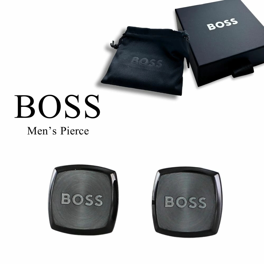 HUGO BOSS ヒューゴ ボス 両耳 ピアス メンズ ステンレス ブランド ブラック シルバー かっこいい 大人 シンプル おしゃれ メンズアクセサリー 彼氏 夫 父 記念日 結婚記念日 誕生日プ