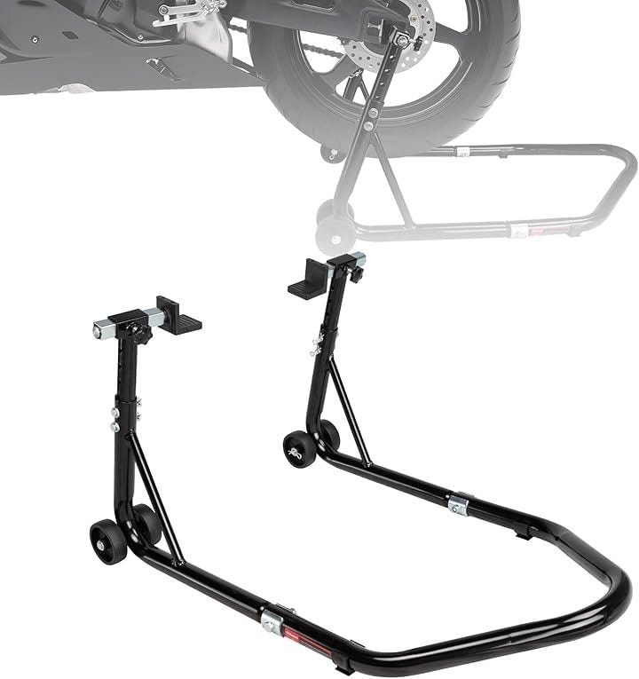 バイクスタンド メンテナンススタンド バイク用 高さ5段階調整 耐荷重320kg アジャスタブル( ブラック, L型 昇降可能)