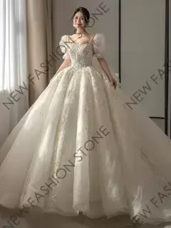 フランス式ウェディングドレス2024新型レトロ小柄ウェディングドレス-35