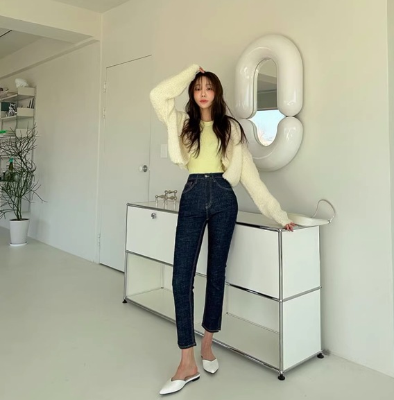 レディース パンツ ボトムス デニム Gパン デニムパンツ 8分丈 9分丈 アンクル丈 クロップド丈 スリム ファスナー ポケット ハイウエスト アメカジ ブルーデニム 大人可愛い きれいめ シンプル