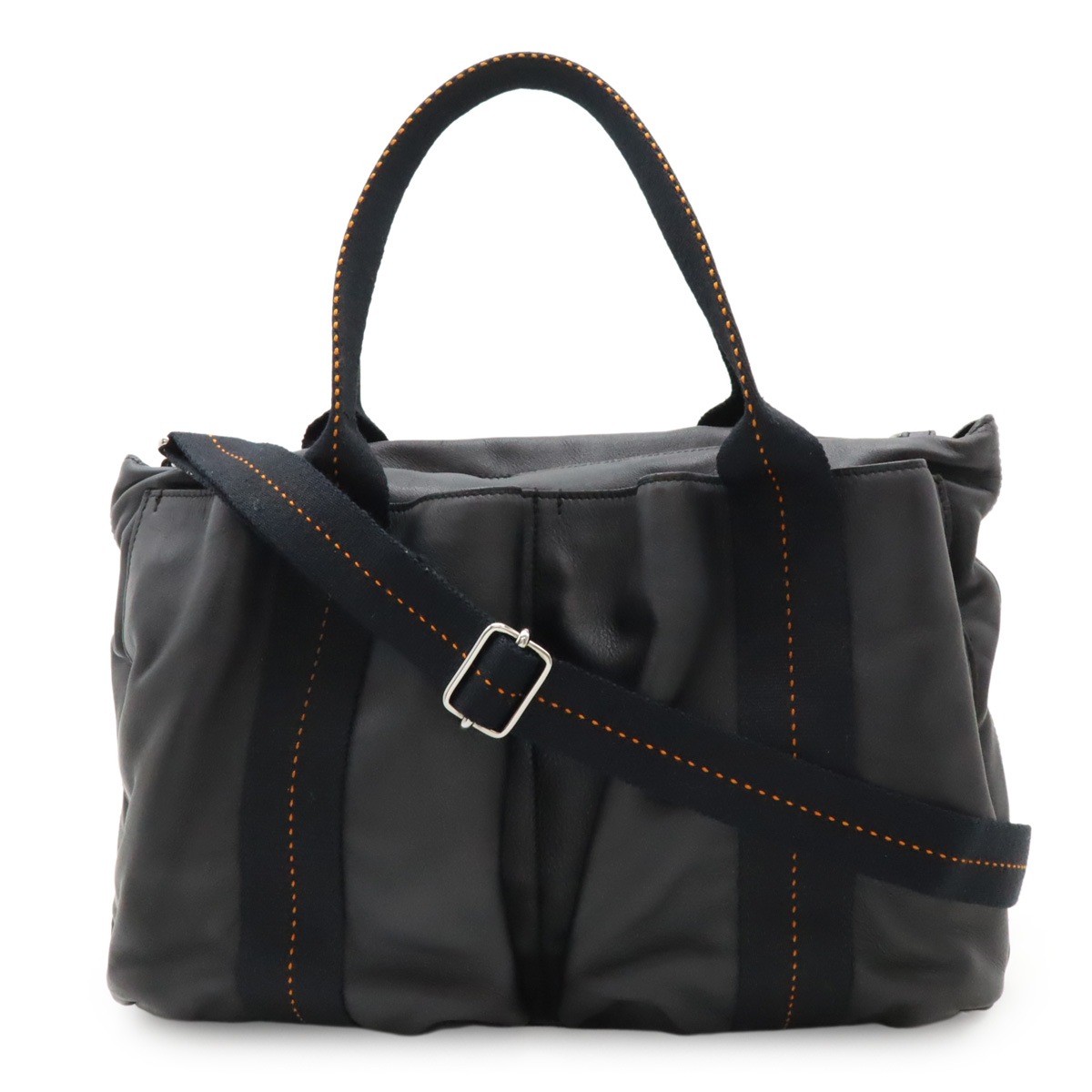 キャラバン ホリゾンタルMM トートバッグ 2WAY ショルダーバッグ 斜め掛け ヴォーデルマ レザー ブラック 黒 オレン