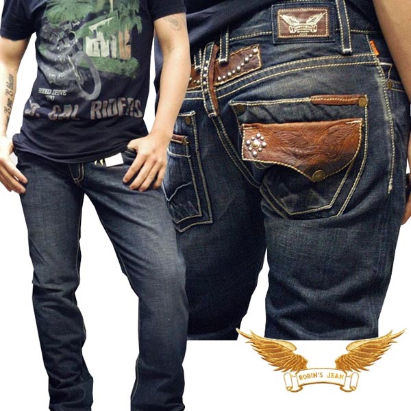 ロビンズジーン メンズ デニム ローライズ ストレート パンツ ROBIN S JEAN LEATHER FLAP DARK スタッズ 156 safari サファリ オーシャンズ 雑誌 掲載 ハイブ