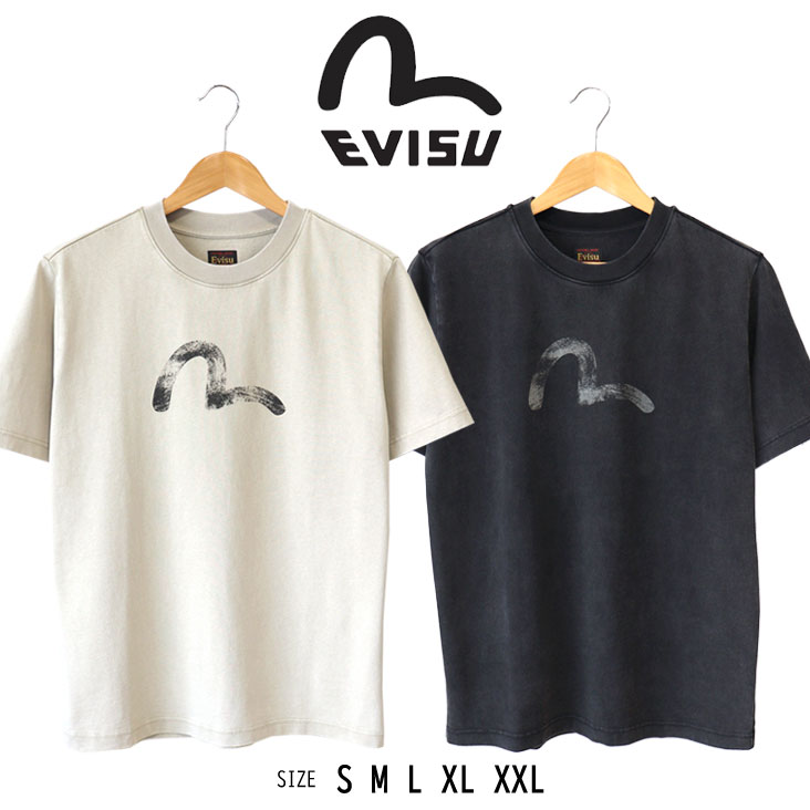 EVISU エヴィス リラックスフィット Tシャツ VINTAGE 手描きカモメプリント 半袖 ビンテージ 擦れプリント 古着感 かっこいい 丈夫 厚手 ゆったり 2EAEJM5TS6110