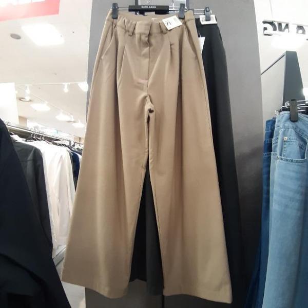 HC09 女性用ウエストバンド ツータック起毛ワイドパンツ 女性用ワイドスラックス スパンデックス バンド (S42288536)