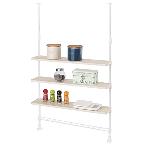 ドウシシャ 3段 突っ張り 調味料ラック スパイスラック 卓上ミニラック 白 ホワイト 幅55x奥行13x高さ75~110cm CM55TP-3WH 木製棚 棚位置変更可 棚耐荷重3kg 防錆加工 サ