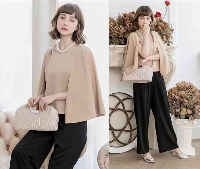 【即納】マントスリーブ フレア 長袖 パンツドレス パーティードレス パンツスタイル スーツ セットアップ 通勤 大きいサイズ 小さいサイズ 結婚式 二次会 2次会 フォーマル 披露宴 お呼ばれ 演奏