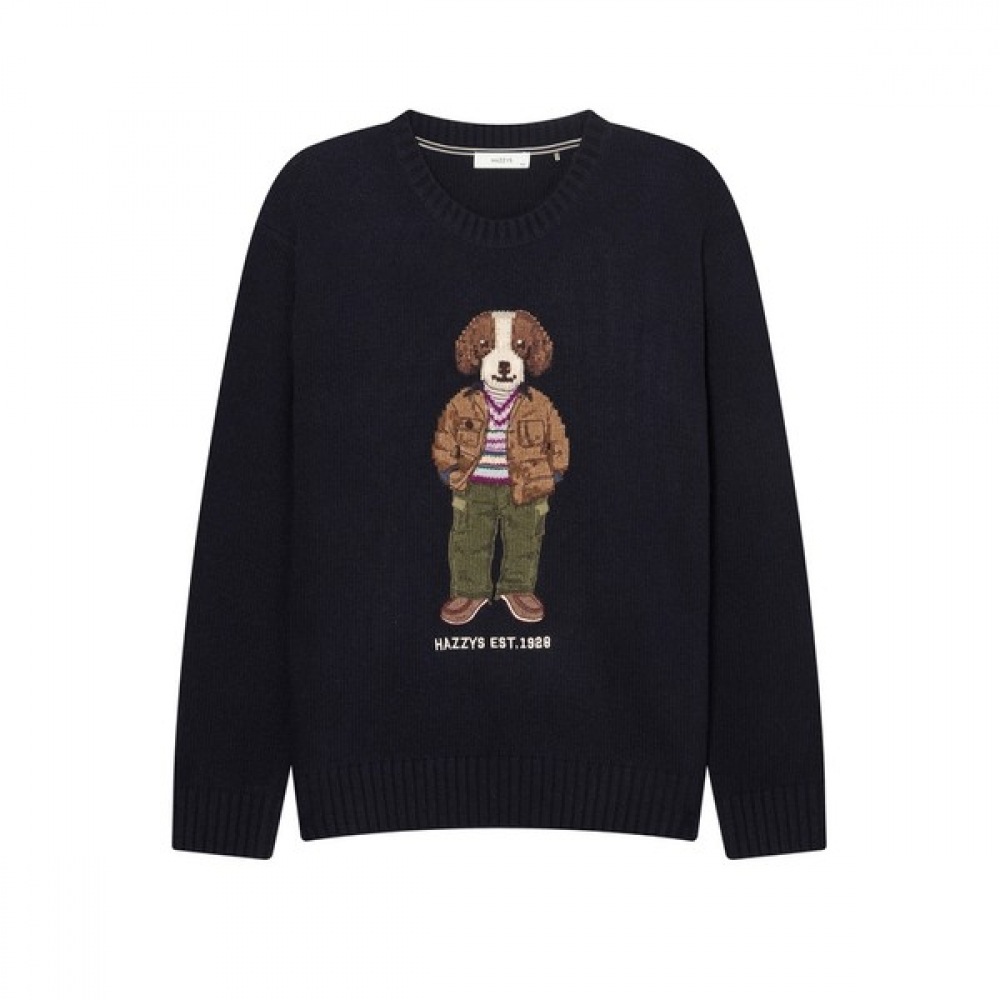 (ヘッジズ) 24FW ネイビーワークウェアハリーウールクルーネックセーター HZSW4D751N3