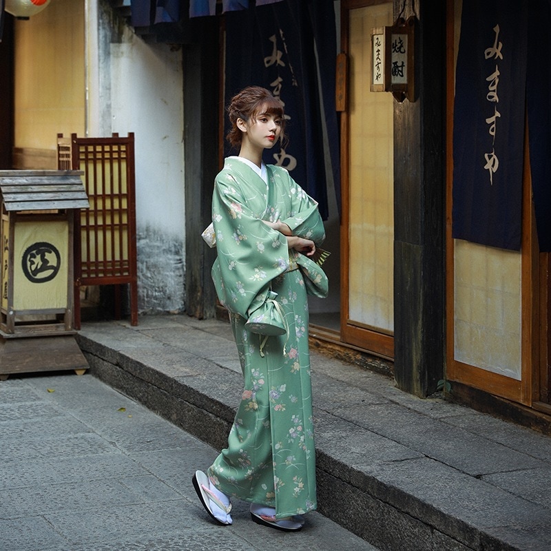 神少女文学 抹茶グリーン エレガント和装 女性着物 改良着物 浴衣 母の日-0001003