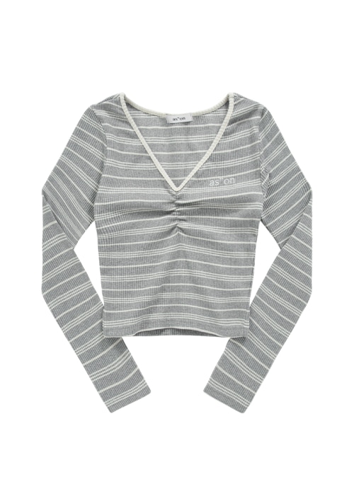 【AS"ON】 BUMBLE STRIPE SHIRRING TEE / GRAY 正規品