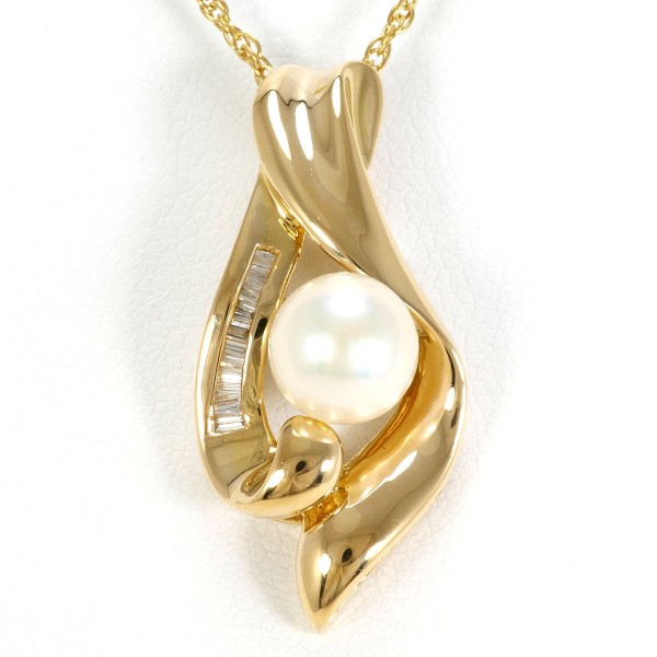 K18 18金 YG ネックレス アコヤ真珠 ダイヤ 0.11 カード鑑別書 ジュエリー 中古