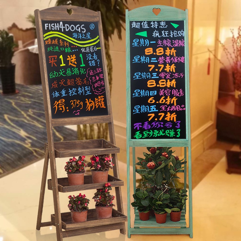 大サイズのソリッドウッドレトロな垂直フラワースタンドスモールブラックボードケータリングコーヒーショップコマーシャル手書きのビルボードディスプレイボード