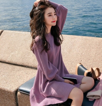 Aラインニットワンピース ワンピース 膝丈 袖あり 長袖 爽やか 大人スタイル 大人可愛い きれいめ シンプル カジュアル 大人 上品 おしゃれ かっこいい レトロ アジアン 大人可愛い 大人女子