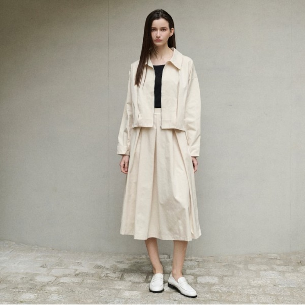 (Isabey) ピンタックセットアップスタンカラーネックジャンパー&ロングバンディングスカート (VIMAC1103_VISAC1303)