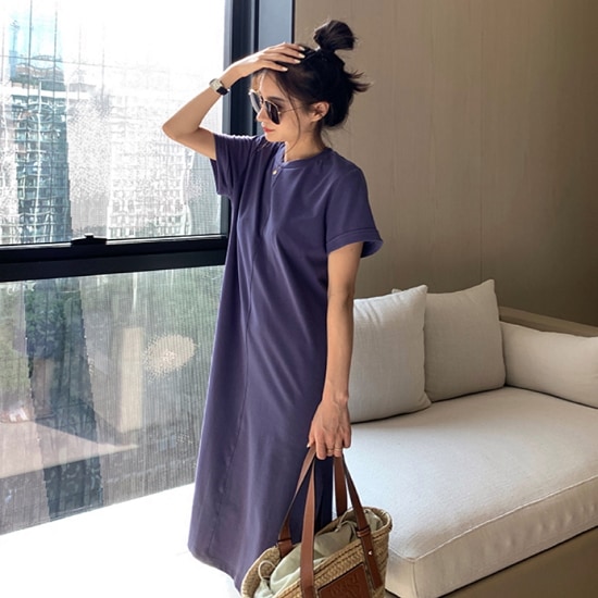 【取寄：納期2週間】ワンピース レディース 半袖 シンプル ワンピース ミモレ丈 バックデザイン かわいい スリット ワンピース レディース 無地 ワンピース レディース 半袖 シンプル ワンピース