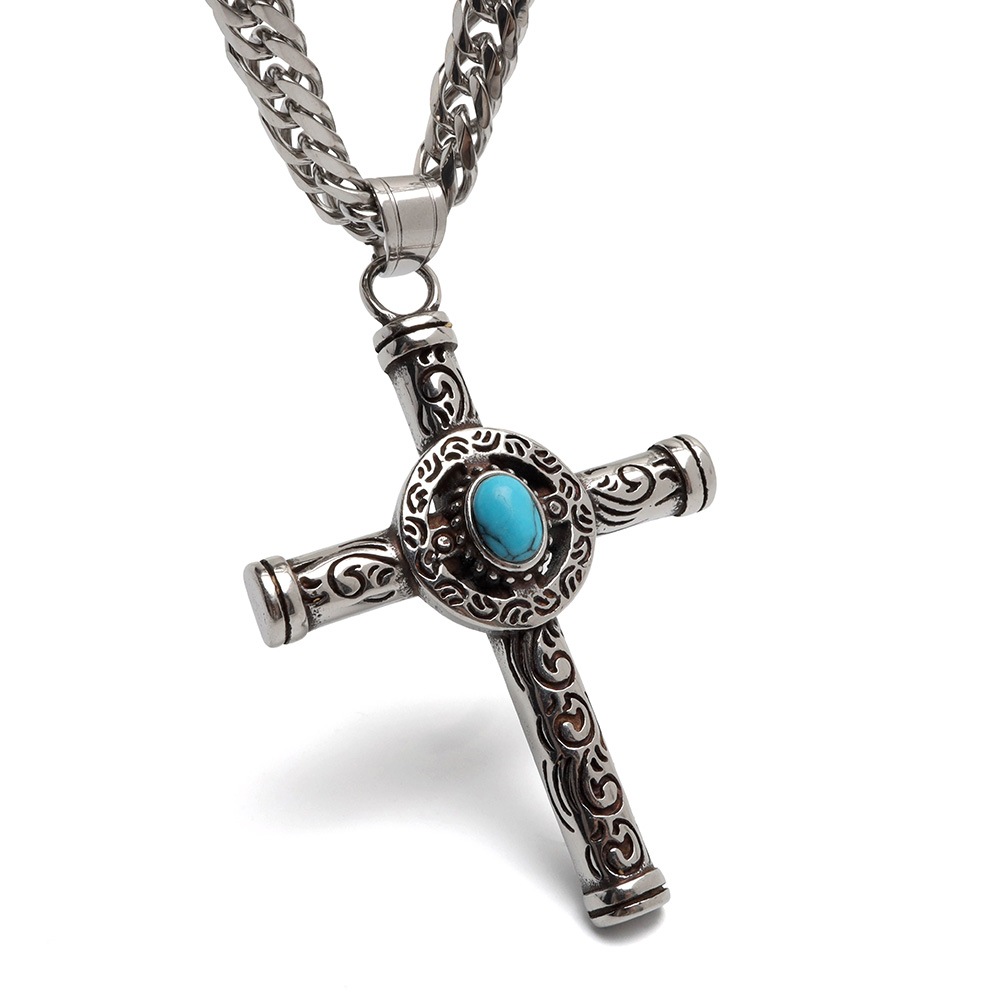 ステンレス ターコイズクロス ネックレス [nc074-n818-n348-7mm]