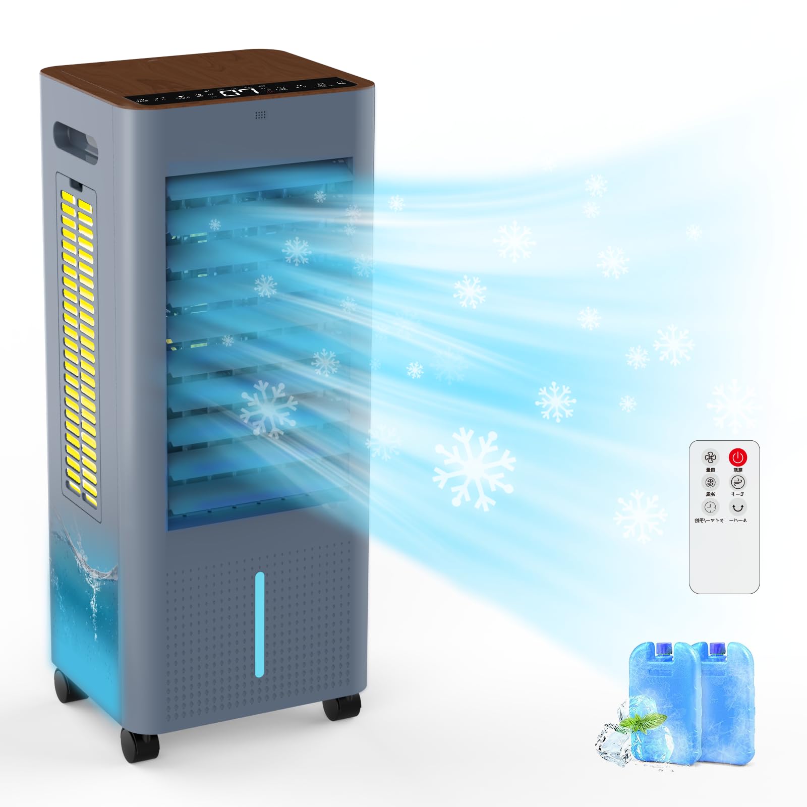 冷風機 冷風扇風機 強力 人気 冷風扇【工事不要&3方向で省エネ】吸水し強冷感UP スポットクーラー 冷房LED液晶画面 8L大容量タンク イオン発生 3つモード&3段階風量 静音 自動首振り ルーバ