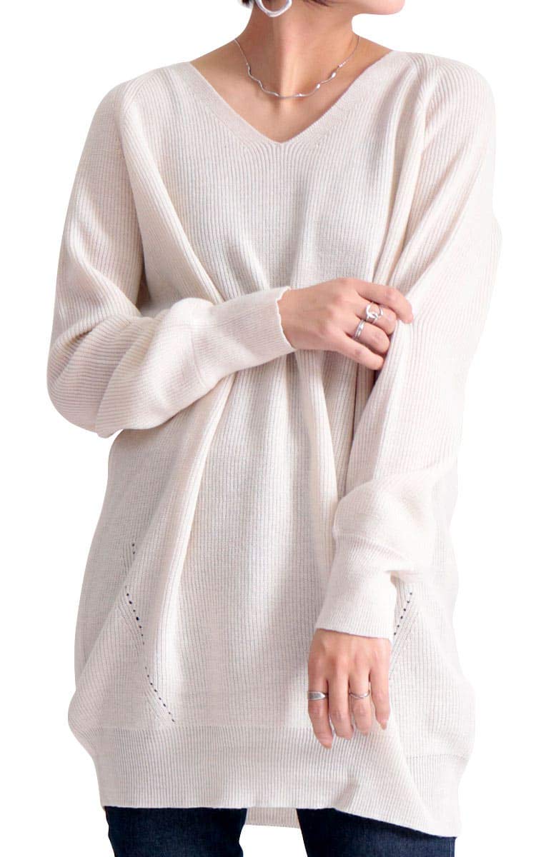 大きいサイズ レディース トップス ニット ロング Vネック 長袖