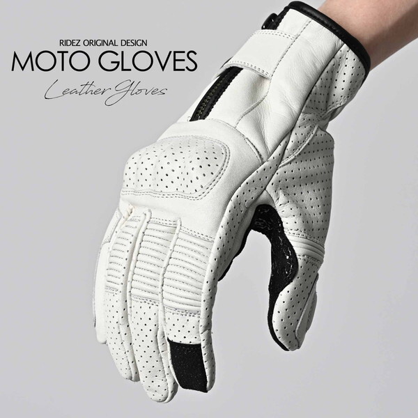 RIDEZ MOTO GLOVES DEFOE OFF WHITE L RLG2201 レザーグローブ