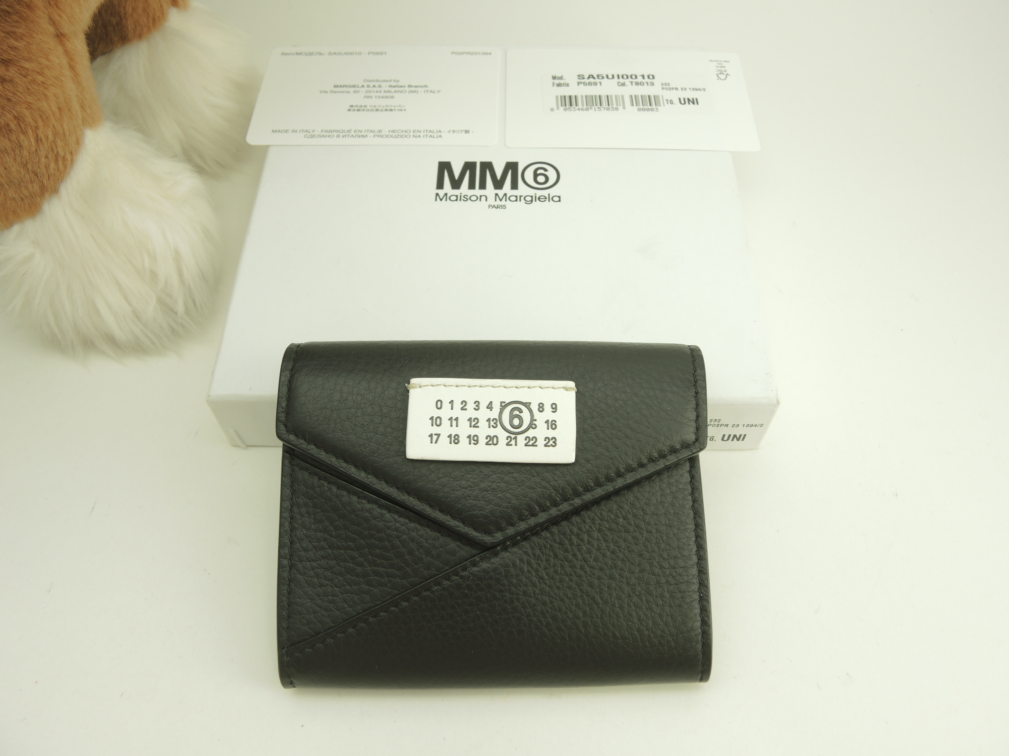 ミニ財布 白タグ レザー黒 2折スモールウォレット 美品@ 1