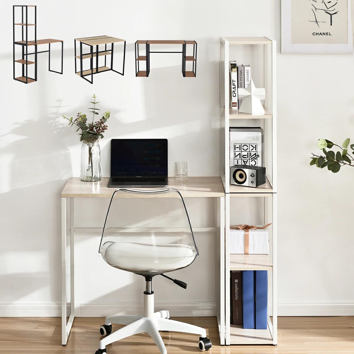 タイムセールパソコンデスク 収納ラック付きデスク 3段シェルフ付 パソコンデスク 収納付 座デスク 机 しゃれ ワークデスク シェルフ付きデスク 書パソコンデスク 収納ラック付きデスク