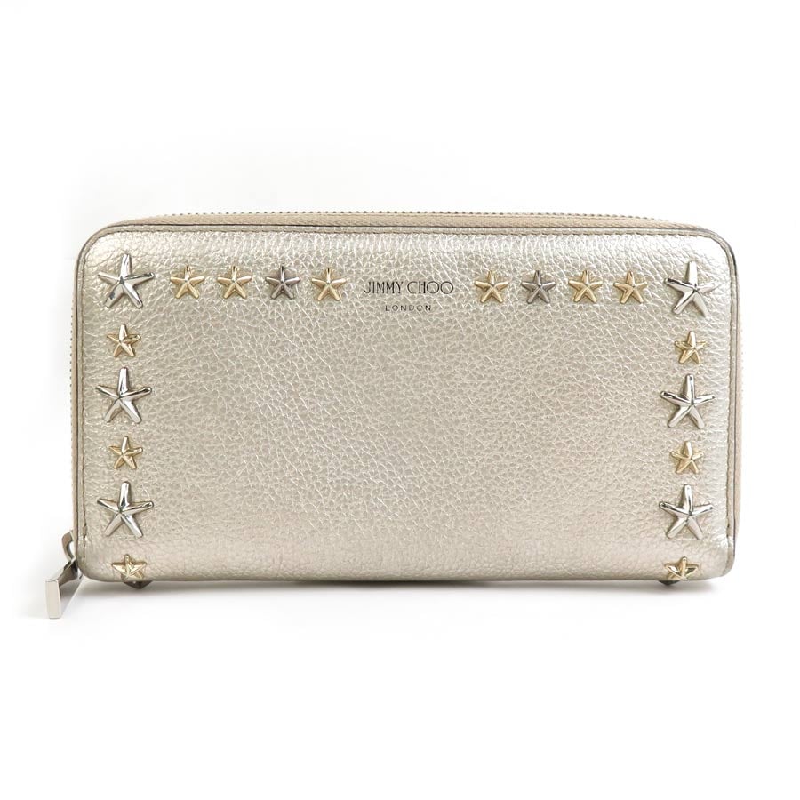 ジミーチュウ JIMMY CHOO ラウンドファスナー長財布 レザー ゴールド レディース 55792g