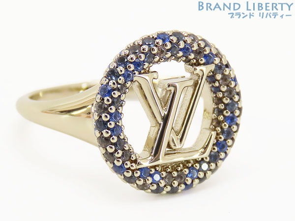 新古品ルイヴィトンLVナイトリングルイーズトレゾールストラスL指輪ゴールドブルーメタルラインストーンM1266L 38,974円