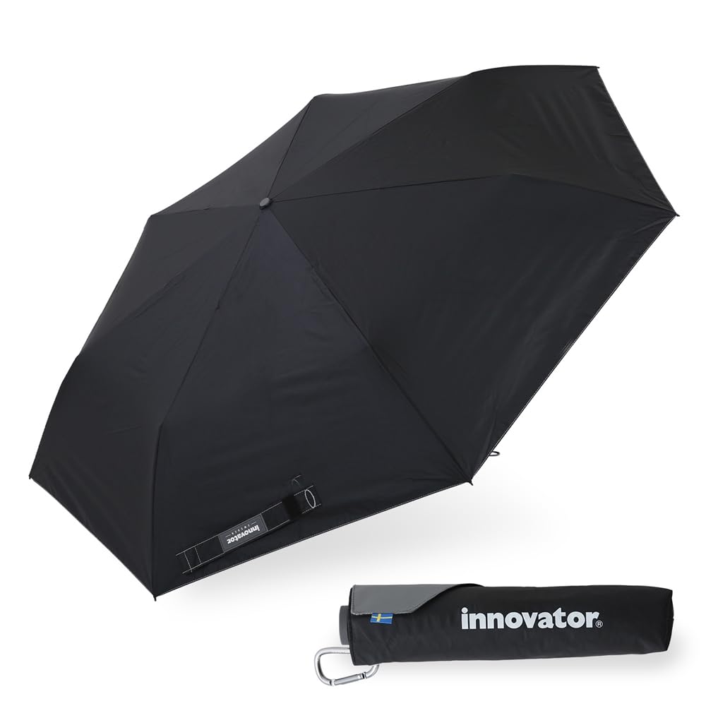 小川(Ogawa) 【2025】 軽量ワイド折りたたみ傘 手開き 60cm innovator 晴雨兼用 UVカット率&遮光率99%以上 遮熱加工 はっ水 ブラック 7本骨 カーボン骨 収納ケース付