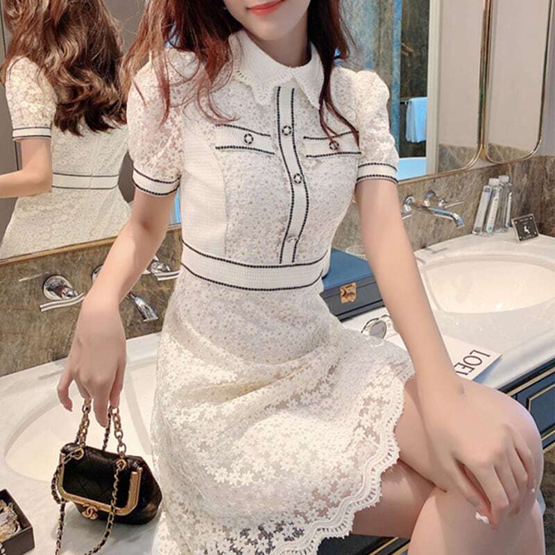 レディース ワンピース 美人度アップ 優雅 花 レース 透かし彫り 半袖 大人可愛い ママコーデ ママファッション 韓国 オルチャンファッション 人気 トレンド 新作 20代 30代 40代 きれいめ