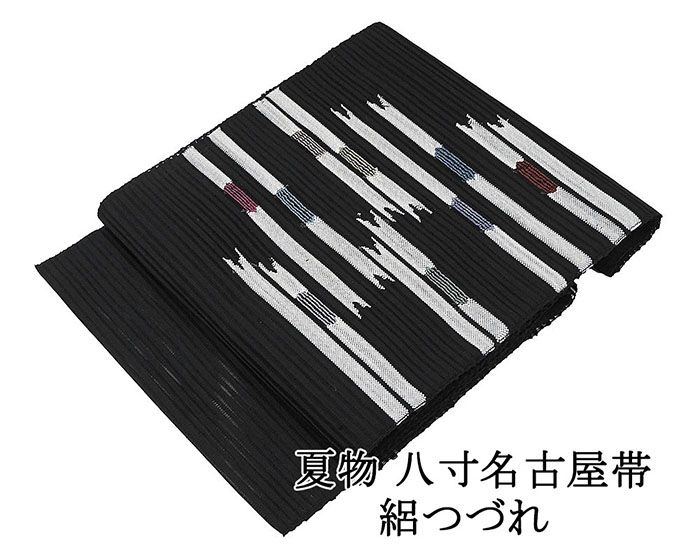 夏帯 名古屋帯 絽綴れ 正絹 新品 仕立て上がり 黒 横段 幾何 夏八寸帯 八寸 夏用 夏物 絽つづれ y5104 9,728円