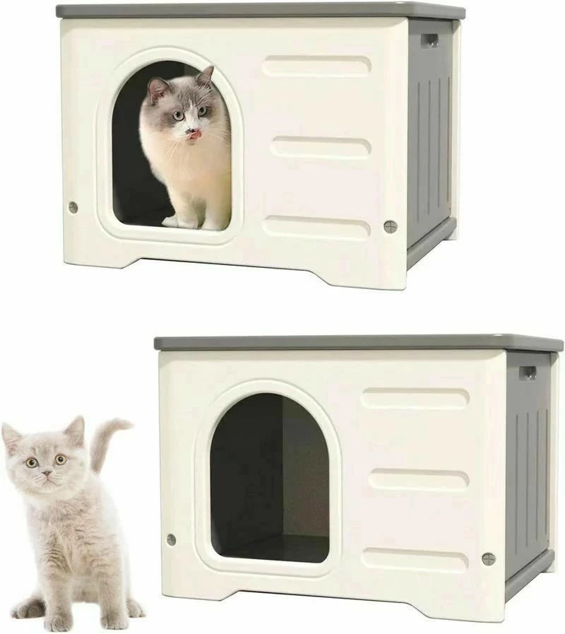 [6月大セール]ペットハウス 猫ハウス 犬小屋 外猫ハウス 屋外 防水 耐重 通気性 防寒 雨よけ 防風 防雨 換気 組立簡単 洗え 四季通用 小型犬 猫 屋外 屋内屋外兼用 (グレー)