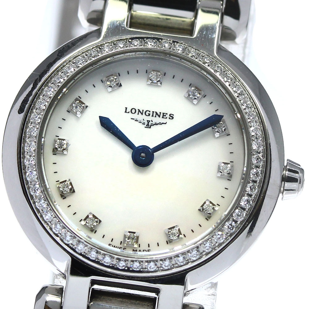 ロンジン LONGINES L8.109.0.87.6 プリマルナ 12P ダイヤべゼル クォーツ レディース 良品 箱保証書付き_766292【中古】