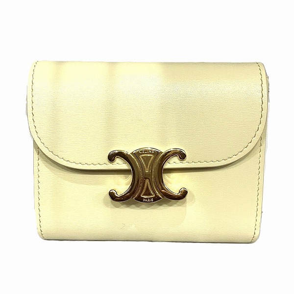 セリーヌ トリオンフスモールウォレット イエロー系 3つ折り財布 レディース【中古】