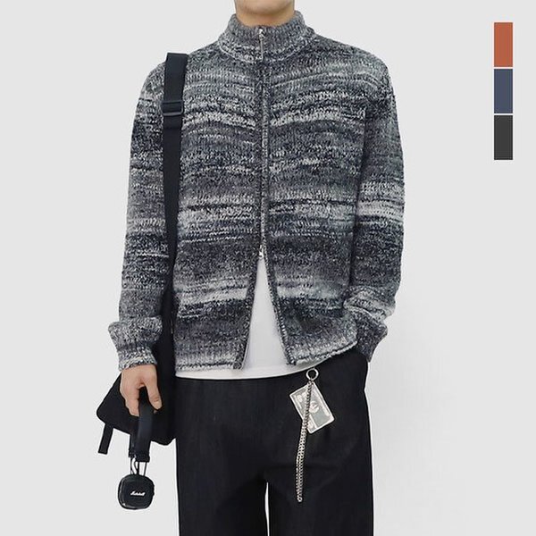 男女共用配色ニットジップアップウール混タートルネックアウターSRAT081_1