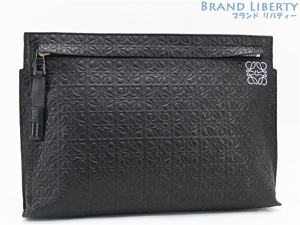 ほぼ新品ロエベTポーチリピートアナグラムフラットポーチセカンドバッグクラッチバッグハンドバッグブラック10755K05