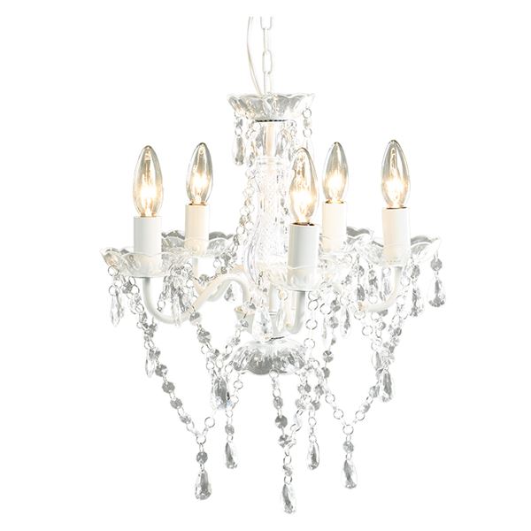 シャンデリア/照明器具 5灯 クリア 幅38奥行38高さ45cm スチール アクリル樹脂 組立品 リビング ダイニング