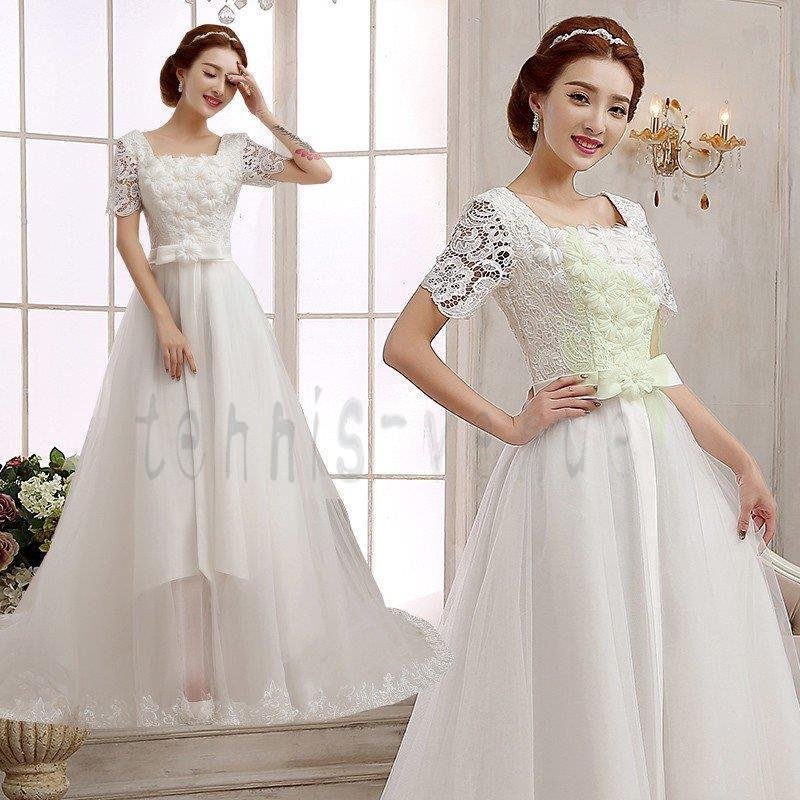 ウエディングドレス エンパイア 安い 二次会 ウェディングドレス 半袖 結婚式 マタニティドレス 披