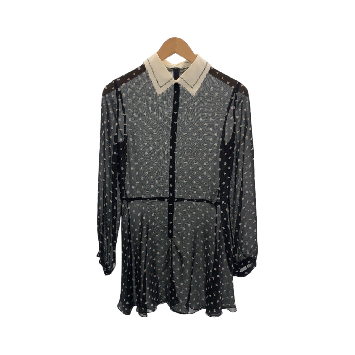 美品 スター柄 シースルー ブラック ホワイト コットン チュニック レディース 504717