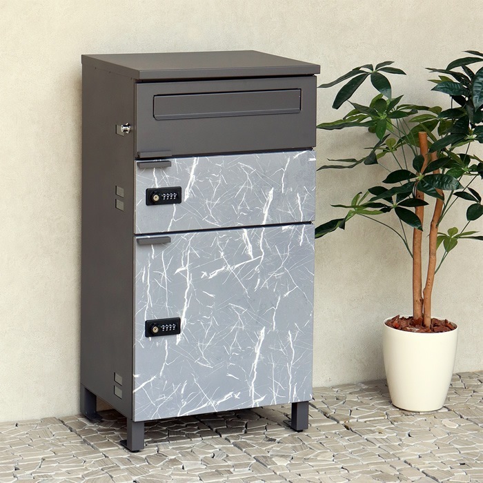 宅配ボックス付ポスト 宅配2段タイプ PBX-089 ダークグレー/グレー大理石