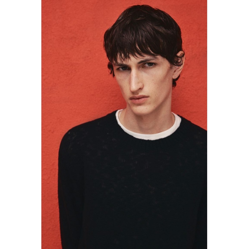 H&M ロールエッジセーターレギュラーフィットネイビーブルー