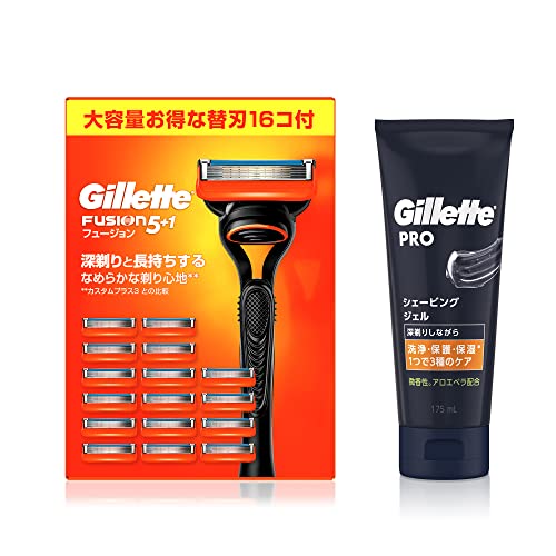 ジレット フュージョン マニュアル 本体 (替刃16コ付) +シェービングジェル 175ml【セット買い】髭剃り カミソリ 男性 メンズ