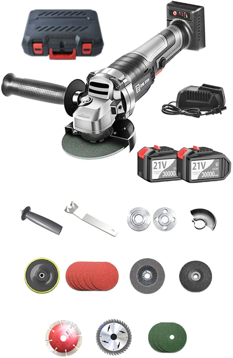 ディスクグラインダー最新版 バッテリー2つ 21V充電 金属切断 木工 小型 DIY金属速度調整可能