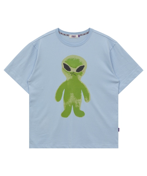 エイリアン グラフィック 半袖Tシャツ スカイブルー