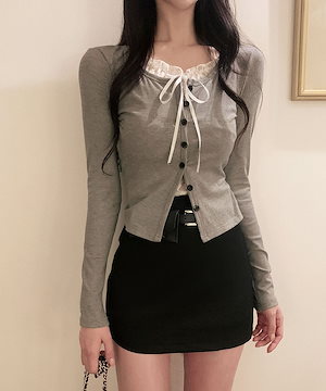 STS242562 新作特価 無地 長袖 ボタン 2WAY レース カーディガン [3カラー]