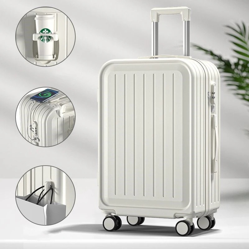 静音スーツケース 多機能 カップホルダー付き 軽量 キャリーバッグ 旅行 USBポート キャリーケース