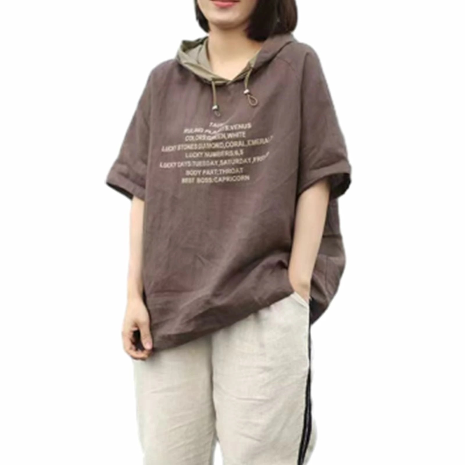 tシャツ レディース パーカー 綿麻 ブラウス フード付き 半袖 ファッション トップス オーバーサイズ 体型カバー 大きいサイズ 着痩せカジュアル 可愛い 通勤 春夏