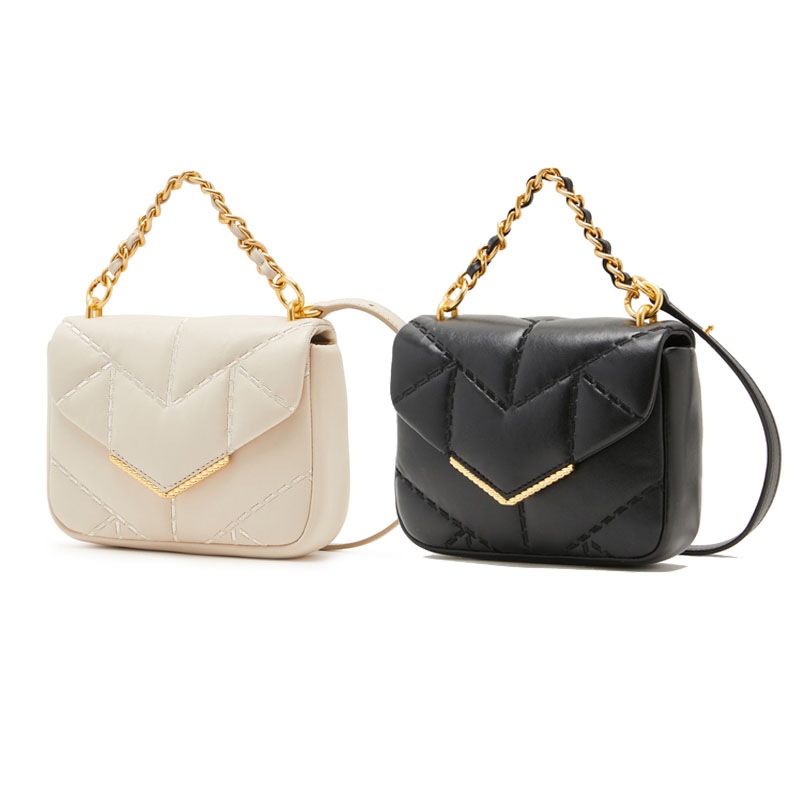 [OUTLET] 天然皮革（羊革）ブラック/アイボリー 羊革 Vモチーフ ショルダー＆クロスバッグ アウトレットシーズン JABA2F580I1 / JABA2F570BK